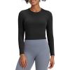 imageG4Free BareFeel Long Sleeve Workout Tops for Women Slim Athletic Gym Yoga Shirt Cropped Basic Tight ShirtBlack