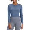 imageG4Free BareFeel Long Sleeve Workout Tops for Women Slim Athletic Gym Yoga Shirt Cropped Basic Tight ShirtBlue Gray