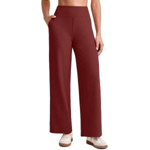 imageG4Free 255275295 Wide Leg Pants for Women 78 Length Yoga Dress Pants High Waist Stretch with Pockets Casual WorkWine