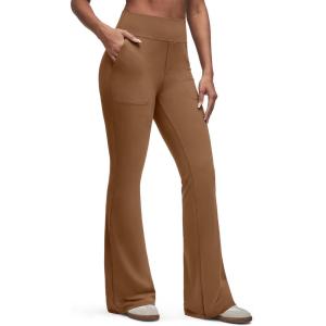 imageG4Free BareFeel Flare Yoga Pants Women High Waisted Bootcut Leggings with Pockets Dress Work Pant PetiteRegularTallDark Coffee