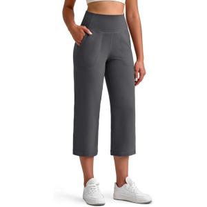 imageG4Free BareFeel High Stretch Capri Pants for Women Soft Wide Leg Yoga Pants High Waist Casual Capris with Pockets 21quot23quot25quotDark Gray