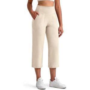 imageG4Free BareFeel High Stretch Capri Pants for Women Soft Wide Leg Yoga Pants High Waist Casual Capris with Pockets 21quot23quot25quotLight Khaki