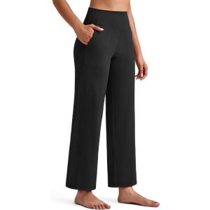 imageG4Free BareFeel High Stretch Wide Leg Yoga Pants for Women Soft High Waist Ankle Length Casual Pants with Pockets 25quot27quot29quotBlack
