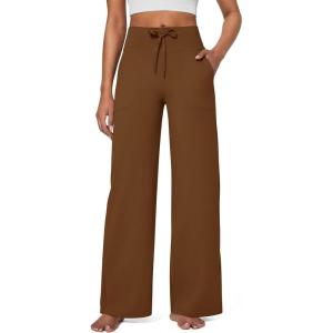 imageG4Free EverGoing Wide Leg Pants for Women Yoga Pants High Waist Sweatpants with Pockets Stretch Lounge Pants Comfy WorkoutDark Coffee