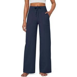 imageG4Free EverGoing Wide Leg Pants for Women Yoga Pants High Waist Sweatpants with Pockets Stretch Lounge Pants Comfy WorkoutDark Navy