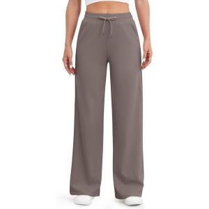 imageG4Free EverGoing Womens Wide Leg Pants High Waisted Yoga Pants with Pockets Casual Drawstring SweatpantsTaupe