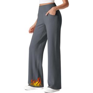 imageG4Free Fleece Lined Pants Women Wide Leg Work Trousers with Pockets High Waisted Sweatpants for Casual Dress WinterDark Grey