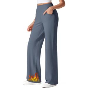 imageG4Free Fleece Lined Pants Women Wide Leg Work Trousers with Pockets High Waisted Sweatpants for Casual Dress WinterSlate Gray