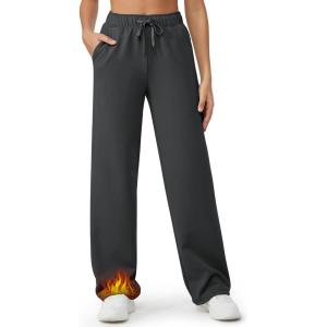 imageG4Free Fleece Lined Sweaterpants Women Elastic Drawstring Wide Leg Winter Trousers with Pockets for Casual WorkDark Gray