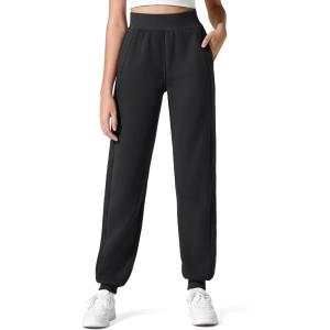 imageG4Free Flurrylux Cotton Fleece Lined Joggers for Women Elastic Waist Scrub Sweatpants Tapered Leg Track PantsBlack