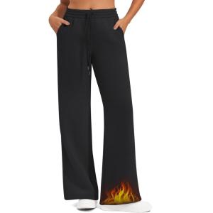 imageG4Free Flurrylux Fleece Lined Sweatpants Women Cotton Wide Leg Pants with Pockets Lounge CasualBlack