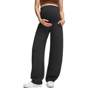 imageG4Free Smoofit Modal Soft Maternity Barrel Leg Pants with Pockets Over The Belly Adjustable Waist SweatpantsBlack