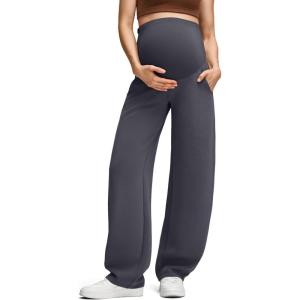 imageG4Free Smoofit Modal Soft Maternity Barrel Leg Pants with Pockets Over The Belly Adjustable Waist SweatpantsDark Gray