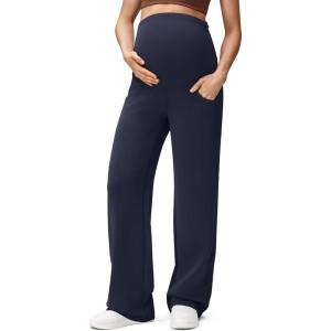 imageG4Free Smoofit Modal Soft Maternity Pants with Pockets Over The Belly Pregnancy Wide Leg SweatpantsDark Navy