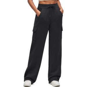 imageG4Free Smoofit Modal Soft Wide Leg Cargo Sweatpants for Women Drawstring Casual Pants with PocketsBlack