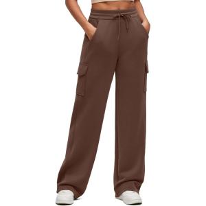 imageG4Free Smoofit Modal Soft Wide Leg Cargo Sweatpants for Women Drawstring Casual Pants with PocketsDark Coffee