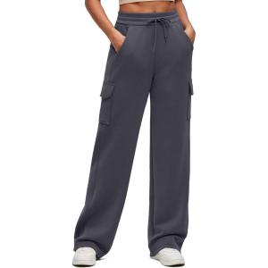 imageG4Free Smoofit Modal Soft Wide Leg Cargo Sweatpants for Women Drawstring Casual Pants with PocketsDark Gray