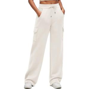 imageG4Free Smoofit Modal Soft Wide Leg Cargo Sweatpants for Women Drawstring Casual Pants with PocketsIvory