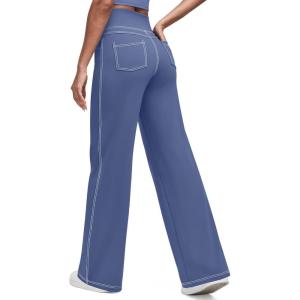 imageG4Free Womens EverGoing Wide Leg Pants Casual High Waisted Yoga Pants with 4 Pockets StretchDenim Blue