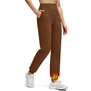 imageG4Free Womens Fleece Lined Workout Joggers with Pockets High Waisted Sweatpants Hiking Running Outdoor PantsDark Coffee