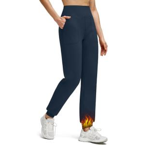 imageG4Free Womens Fleece Lined Workout Joggers with Pockets High Waisted Sweatpants Hiking Running Outdoor PantsDark Navy