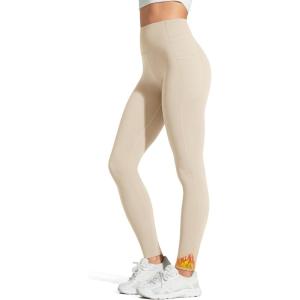 imageG4Free Barefeel Womens Fleece Lined Yoga Leggings with 2 Pockets High Stretch Thermal Workout Casual Pants 25quot27quotLight Khaki