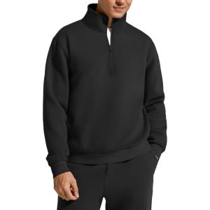 imageG4Free Flurrylux Mens Zip Pullover Fleece Lined Sweatshirts Half Zip Cotton Stand Collar Fashion Hoodies WinterBlack