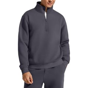 imageG4Free Flurrylux Mens Zip Pullover Fleece Lined Sweatshirts Half Zip Cotton Stand Collar Fashion Hoodies WinterDark Gray