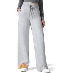 imageG4Free Flurrylux Womens Fleece Lined Wide Leg Sweatpants Drawstring Cotton Thermal Lounge PantsLight Heather