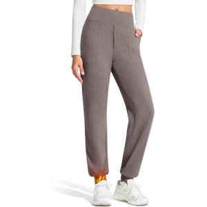 imageG4Free Barefeel Fleece Lined Pants Women High Waist Sweatpants with Pockets Warm Pants for Casual Work WorkoutTaupe