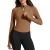imageG4Free BareFeel Womens Half Zip Pullover Hoodies Slim Fit Yoga Running Long Sleeve Tops with ThumbholesDark Coffee