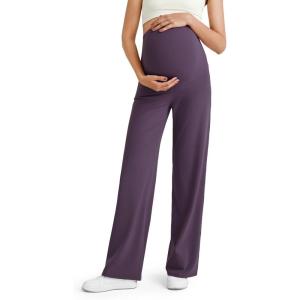 imageG4Free BareFeel Maternity Dress Yoga Pants Over The Belly Stretchy Work Slack Pregnancy Wide Leg Lounge TrousersGrape Purple
