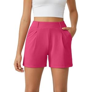 imageG4Free Trendy Shorts for Women Dressy Casual High Waisted Lounge Summer Pleated Shorts with PocketsHot Pink