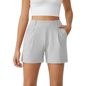 imageG4Free Trendy Shorts for Women Dressy Casual High Waisted Lounge Summer Pleated Shorts with PocketsLight Grey