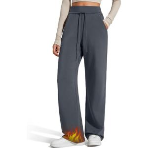 imageG4Free Smoofit Fleece Lined Wide Leg Sweatpants for Women Drawstring Thermal Casual Pants with PocketsDark Gray