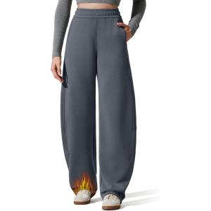 imageG4Free Smoofit Fleece Lined Womens Baggy Barrel Sweatpants Wide Leg Casual Pants with PocketsDark Grey