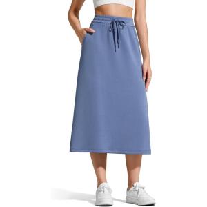 imageG4Free Smoofit Midi Skirts for Women Modal Soft Drawstring Aline Maxi Skirt Long Casual Fall with 2 Pockets 2026Denim Blue