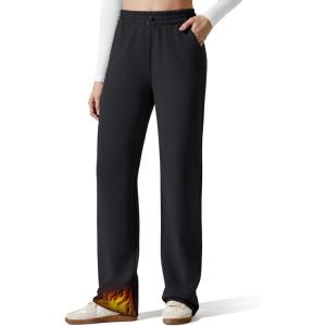 imageG4Free Smoofit Fleece Lined Sweatpants for Women Wide Leg Drawcord Thermal Casual Pants with PocketsBlack