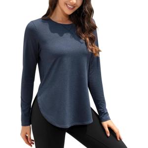 imageG4Free Womens UPF 50 UV Shirts Long Sleeve Workout Sun Shirt Outdoor Gym Hiking Tops Quick Dry LightweightBlue Heather