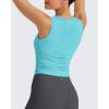 imageG4Free Lightbreeze Workout Tank Tops for Women Side Ruched Sleeveless High Neck Crop Top Summer Athletic Gym ShirtsLake Blue