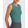 imageG4Free Lightbreeze Workout Tank Tops for Women Side Ruched Sleeveless High Neck Crop Top Summer Athletic Gym ShirtsMyrtle Green