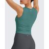 imageG4Free Lightbreeze Workout Tank Tops for Women Side Ruched Sleeveless High Neck Crop Top Summer Athletic Gym ShirtsMyrtle Green