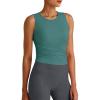 imageG4Free Lightbreeze Workout Tank Tops for Women Side Ruched Sleeveless High Neck Crop Top Summer Athletic Gym ShirtsMyrtle Green