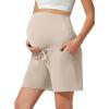 imageG4Free EverGoing Maternity Athletic Shorts with Pockets Over The Belly Drawstring Casual Pregnancy Shorts Yoga WorkoutLight Khaki