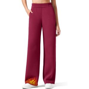 imageG4Free Flurrylux Cotton Fleece Lined Sweatpants Women Elastic Waist Wide Leg Lounge Pants Warm WinterRumba Red