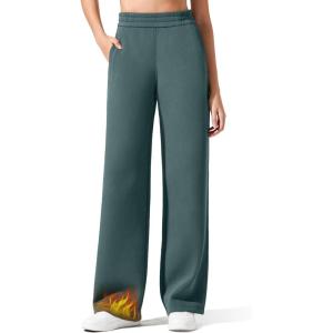 imageG4Free Flurrylux Cotton Fleece Lined Sweatpants Women Elastic Waist Wide Leg Lounge Pants Warm WinterSage Green