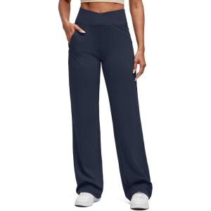 imageG4Free BareFeel Yoga Pants with Zipper Pockets for Women High Stretch Wide Leg Cross Waist Casual Trousers 29quot31quot33quotDark Navy