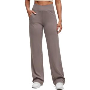 imageG4Free BareFeel Yoga Pants with Zipper Pockets for Women High Stretch Wide Leg Cross Waist Casual Trousers 29quot31quot33quotTaupe