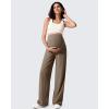 imageG4Free Ribbed Maternity Yoga Pants with Pockets Over The Belly Wide Leg Casual Pregnancy Lounge TrousersDark Brown