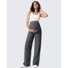 imageG4Free Ribbed Maternity Yoga Pants with Pockets Over The Belly Wide Leg Casual Pregnancy Lounge TrousersDark Gray